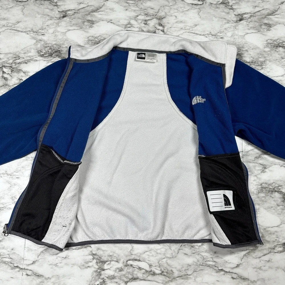 The North Face Sweater YOUTH BOYS Size L Blue Fleece Full Zip Pockets Embroidere